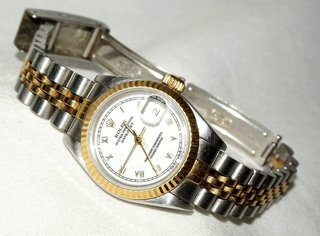 1980s Rolex DateJust Woman's Wristwatch Stainless & Gold & White Dial (FeD) (1 of 12)