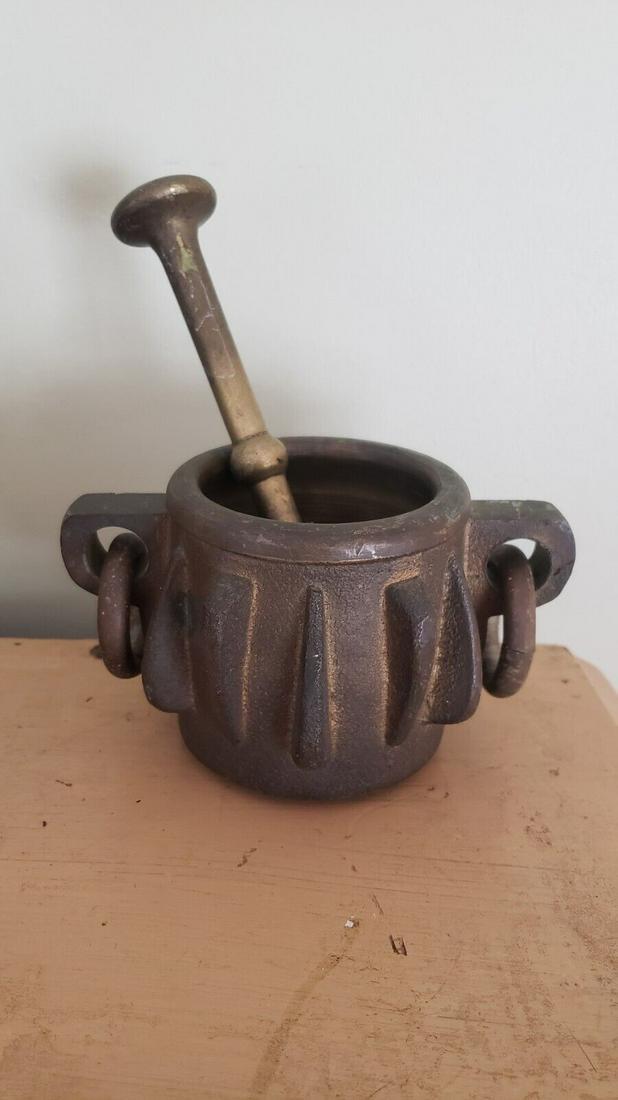 Antique brass mortar and pestle brass 3" unusual design (1 of 2)