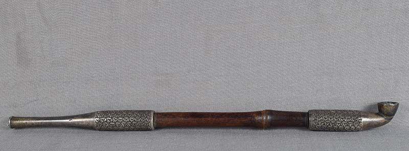 19c Japanese TOBACCO PIPE silver GEOMETRIC FLOWERS (1 of 5)