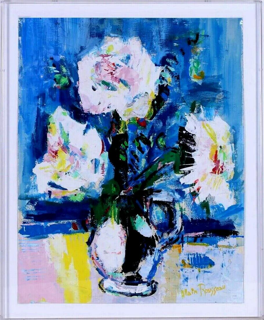 ALAIN ROUSSEAU Floral Still Life with Blue Background Expressionist oil painting (1 of 3)