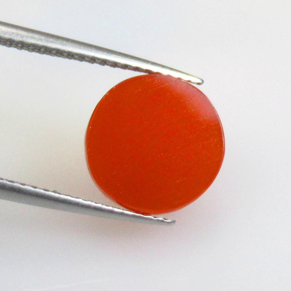 2.54 Ctw Natural Carnelian Round Cab: No Reserve! Title: 2.54 Ctw Natural Carnelian Round Cab Stone Clarity: Semi-Transparent Gemstones: Natural Carnelian Carat Weights: 2.54 Size/Dimensions: 10.70 x 10.70 x 2.30 mm Additional Information