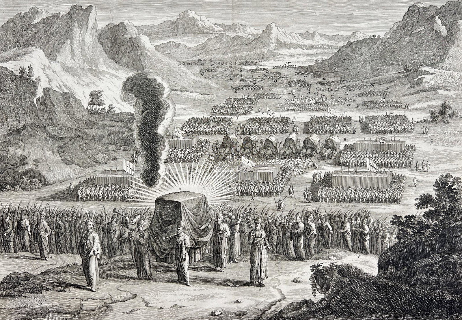 Antique Religion Engraving - March of the Israelites - Israel - Antoine Calmet (1 of 3)