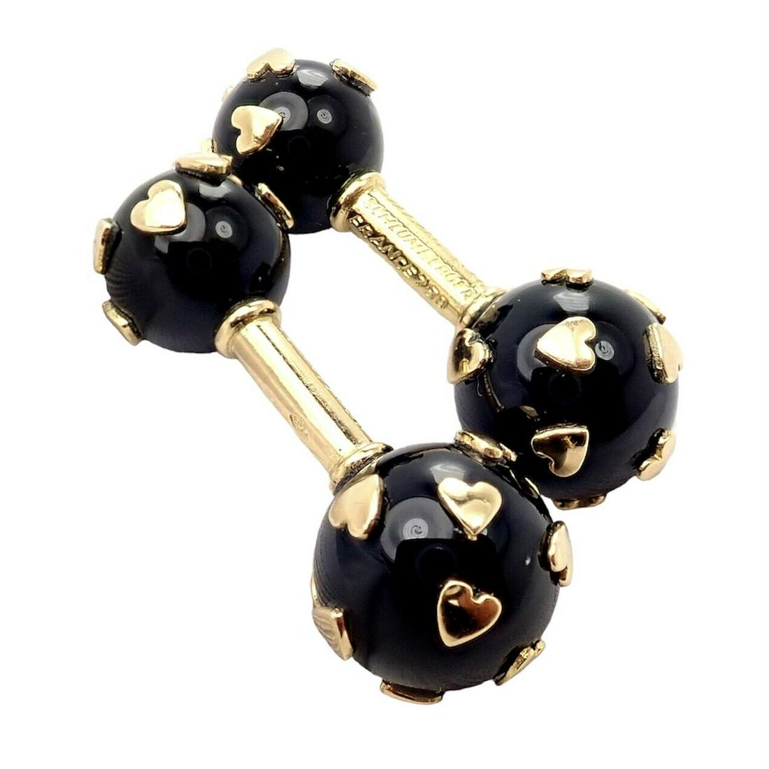 Rare Tiffany & Co Schlumberger France 18k Yellow Gold Onyx Heart Motif Cufflinks (1 of 8)