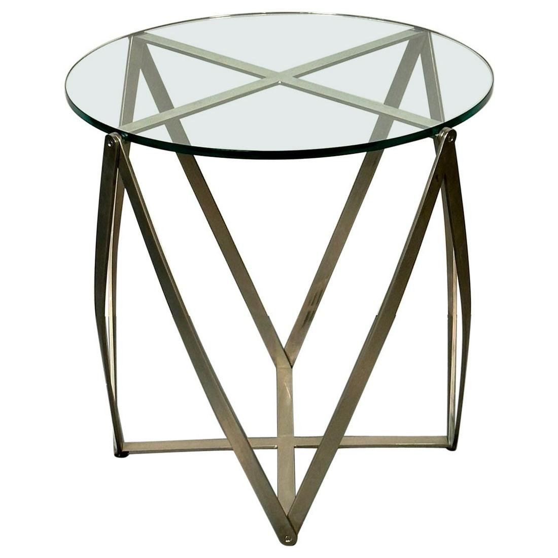 Circular Mid-Century Modern Aluminum Side / End Table by John Vesey, Sculptural: Circular Mid-Century Modern Aluminum Side / End Table by John Vesey, Sculptural The 'Spool' table by John Vesey designed and produced in the United States, c. 1970s. This table is based on a 19th cent