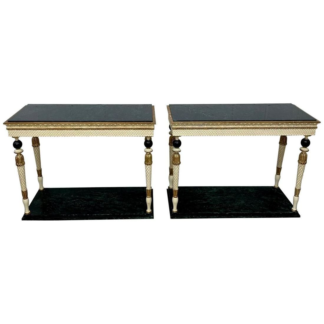 Pair of Swedish Neoclassical Maison Jansen Marble-Top Console Tables, French: Pair of Swedish Neoclassical Maison Jansen marble-top console tables, French A pair of neoclassical style marble-top console tables attributed to Maison Jansen as seen on page 201, of the Jansen Furni