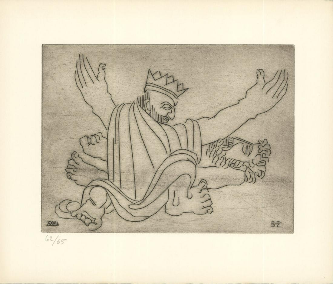 Ben-Zion - Gilgamesh Bemoans the Death of Enkidu (XXVIII) - 1966 Etching 15" x 17.5" (1 of 1)