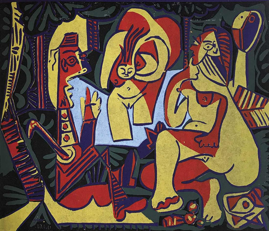 Picasso Linocut Le dejeuner sur l'herbe XXe siecle 1978: Artist: Pablo Picasso - Title: Le dejeuner sur l'herbe - Medium: Linocut engraving - Size: 12.5 x 9.5 inch - Published: by Editions XX siecle 1978 - Marks: page contain text, the image is 7.5 x 9.5 - 