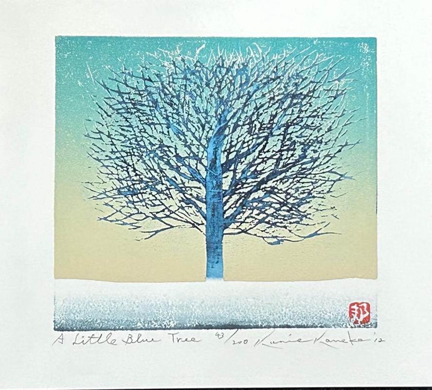 Kunio Kaneko (B. 1949): A Little Blue Tree: Title/Artist: Kunio Kaneko (B. 1949): A Little Blue Tree Date: 2012 Medium: Woodblock Print Size: The print image measures 4 X 4 3/8 inches plus margins Edition: Limited Edition #43/200 Condition: The