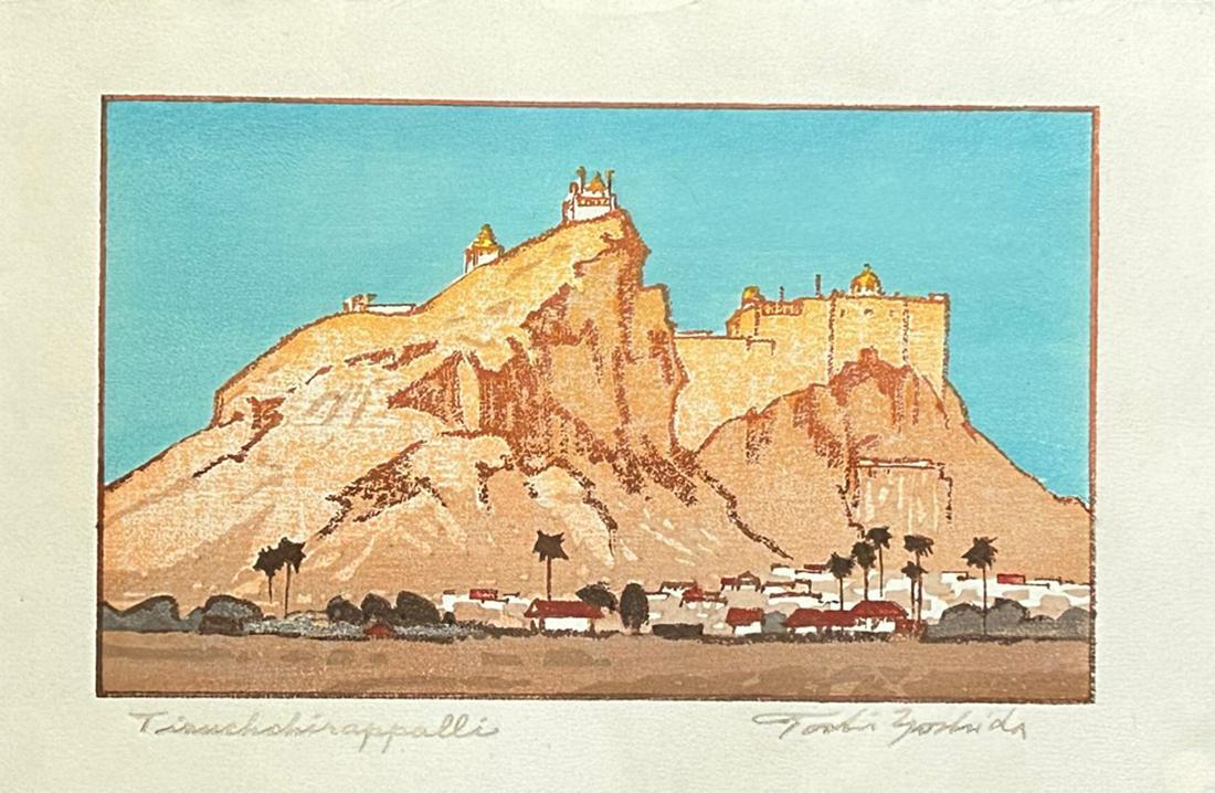 Toshi Yoshida (1911 - 1995): Tiruchchirappalli: Title/Artist: Toshi Yoshida (1911 - 1995): Tiruchchirappalli Medium: Woodblock Print Size: The print image measures 4 1/4 X 7 inches plus margins Condition: The print is in excellent, never framed con