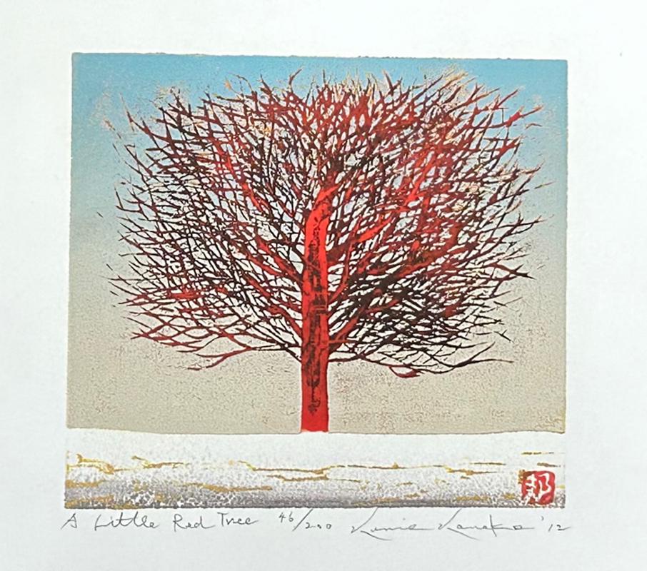 Kunio Kaneko (B. - 1949): A Little Red Tree: Title/Artist: Kunio Kaneko (B. - 1949): A Little Red Tree Date: 2012 Medium: Woodblock Print Size: The print image measures 4 X 4 3/8 inches plus margins Edition: Limited Edition #46/100 Condition: Th