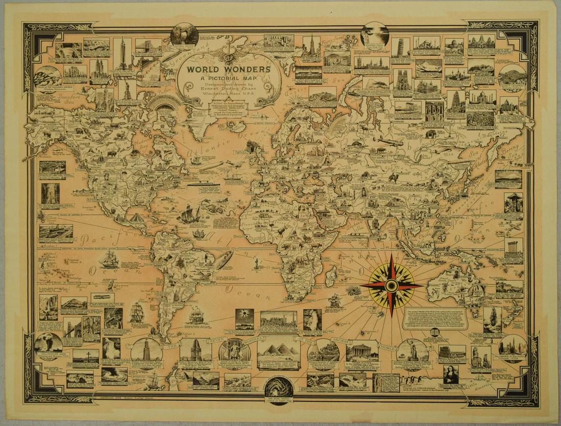 1939 Chase World Pictorial Map - World Wonders A Pictorial Map Designed and drawn by Ernest Dudley (1 of 1)