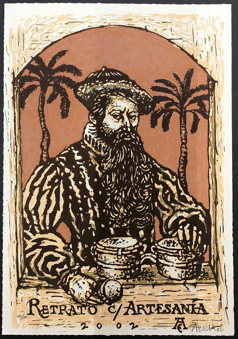 Eduardo Abela, Cuban, silkscreen, 2002: Artist: Eduardo Abela (Cuba, 1963) Title: Retrato con artesania Date: 2002 Medium: silkscreen Dimensions: 12.6 x 8.9 in. (32 x 22.5 cm.) Reserve: $90.00 Shipping: Domestic: Flat-rate of $25.00 to anyw