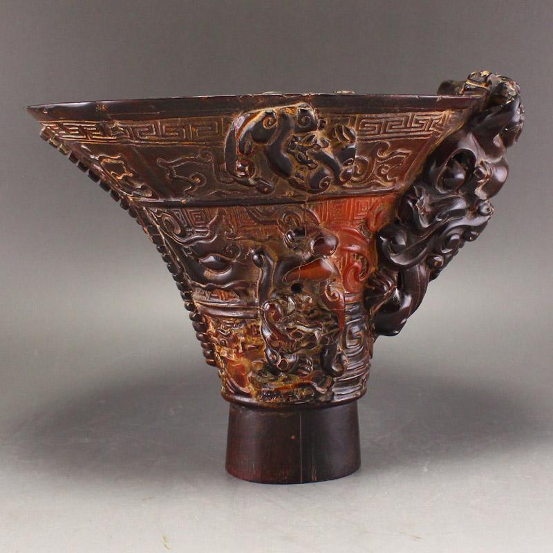 Ox Horn Carved Chi Dragon Sacrifice Cup (1 of 7)