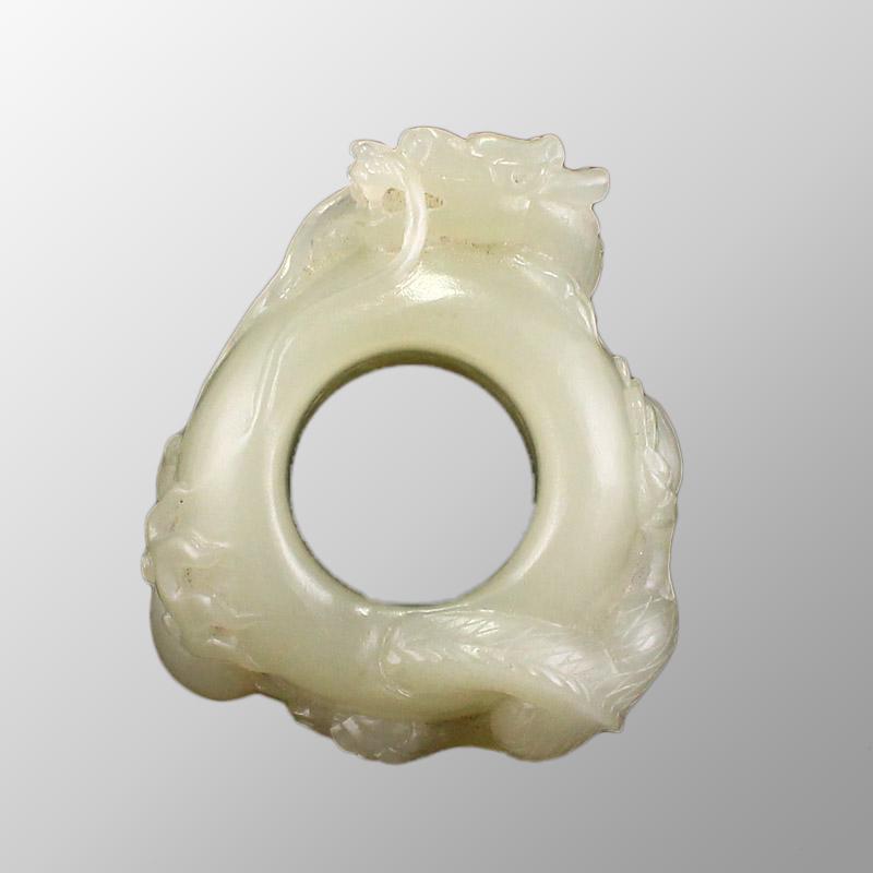 Superb Chinese Qing Dynasty Hetian Jade High Relief Fortune Dragon Thumb Ring (1 of 9)