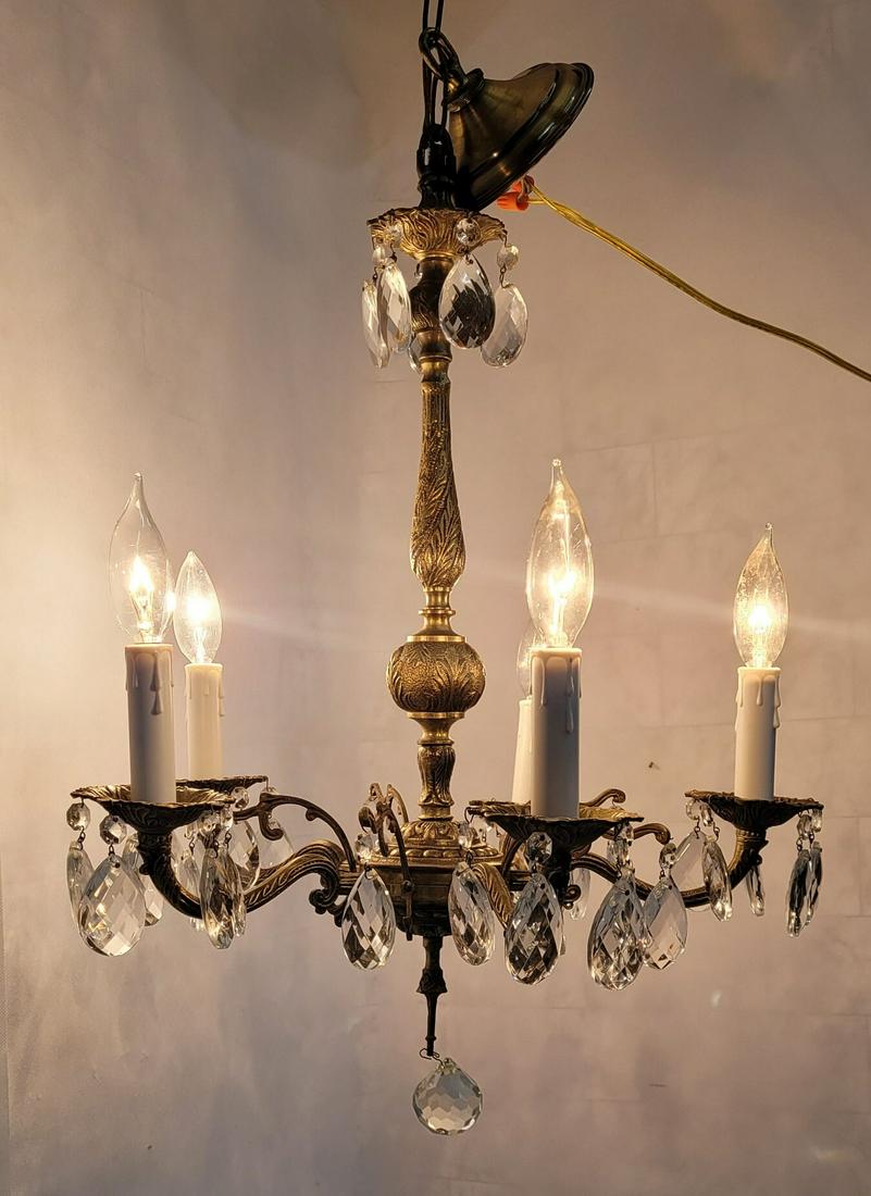 Vintage French Mid Century Brass Crystal Prisms Chandelier Hanging Light (1 of 7)