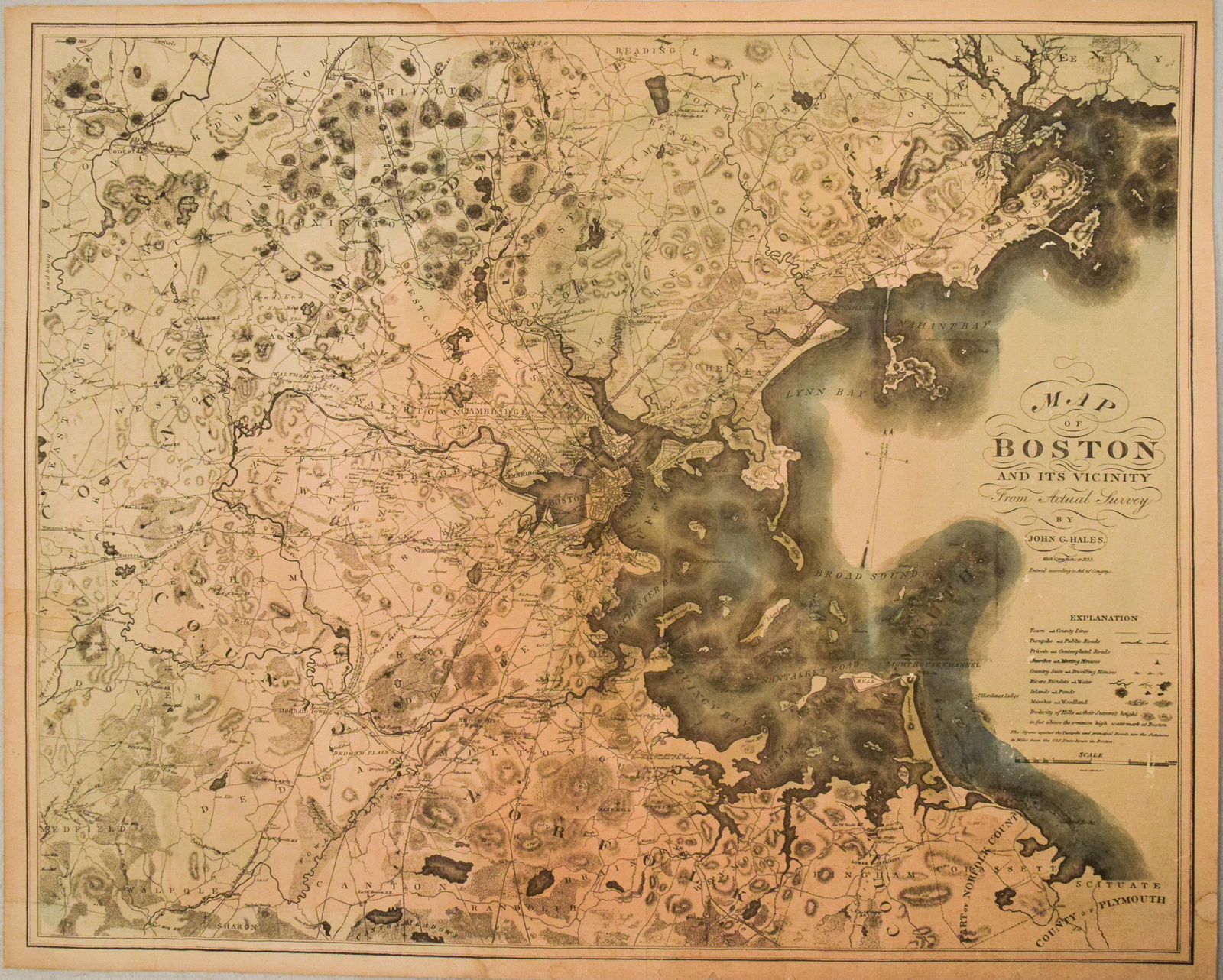 1833 JC Hales Map of Greater Boston -- MAP OF BOSTON AND ITS VICINITY From Actual Survey BY JOHN G. (1 of 1)