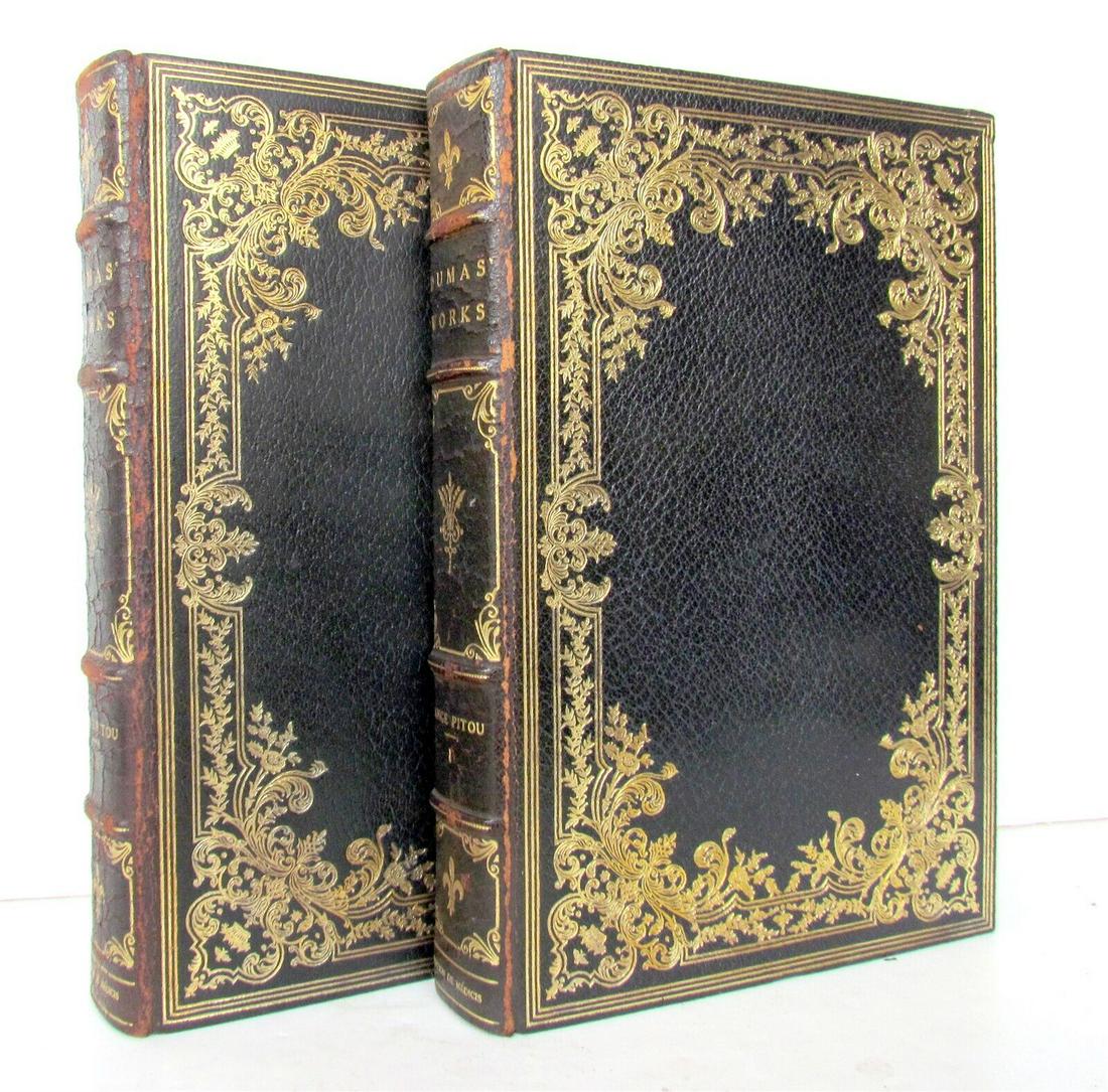 1900 FINE SIGNED GILT BINDING 2 v. ALEXANDRE DUMAS ANGE PITOU antique PROVENANCE (1 of 11)
