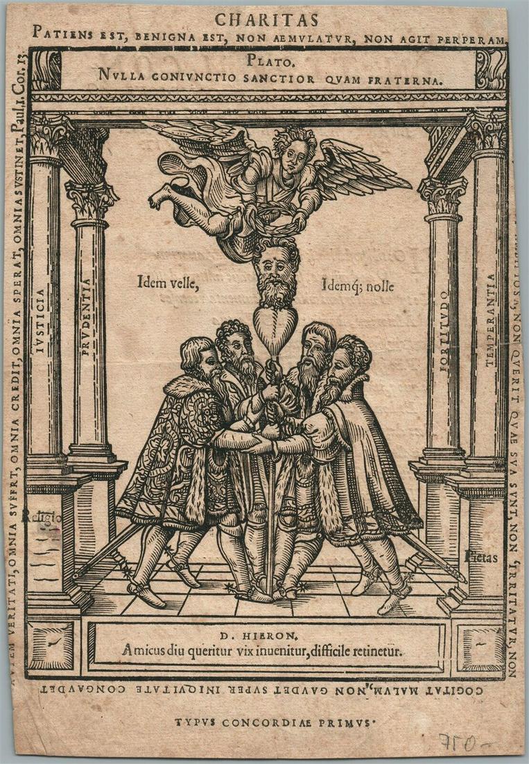 1563 WOODCUT ENGRAVING from FRATERNAL SOCIETIES BOOK by Sigismund Herberstein (1 of 2)