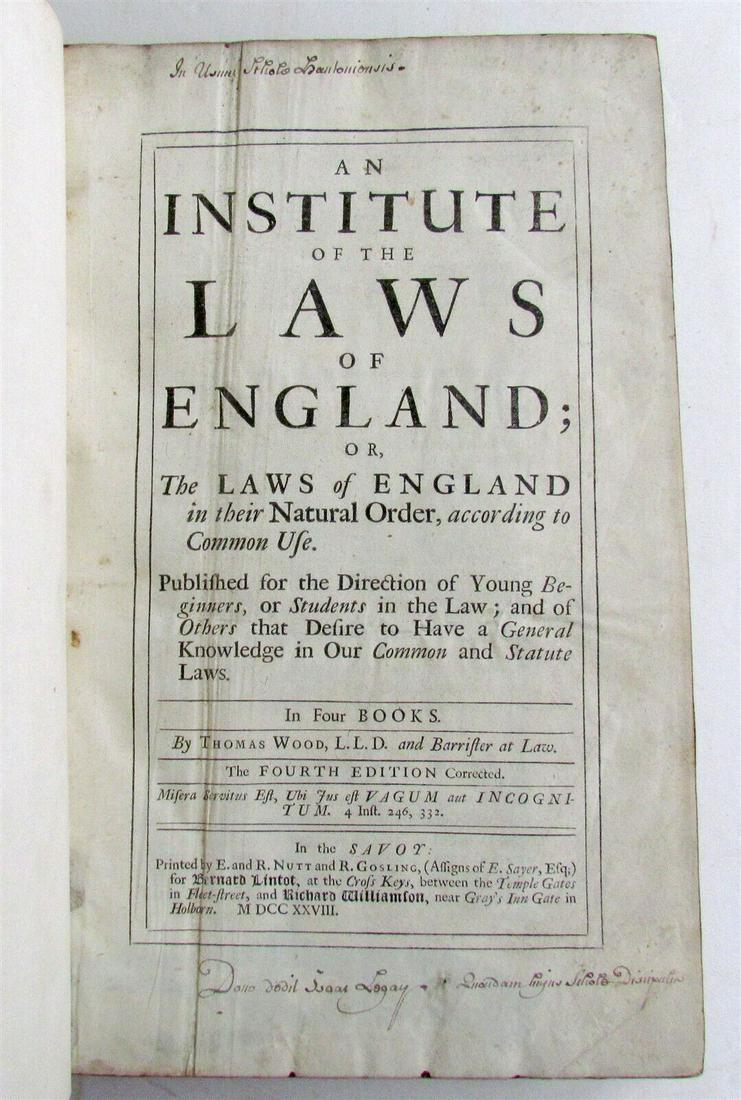 1728 Institute of the Laws of England by THOMAS WOOD antique in ENGLISH FOLIO (1 of 8)