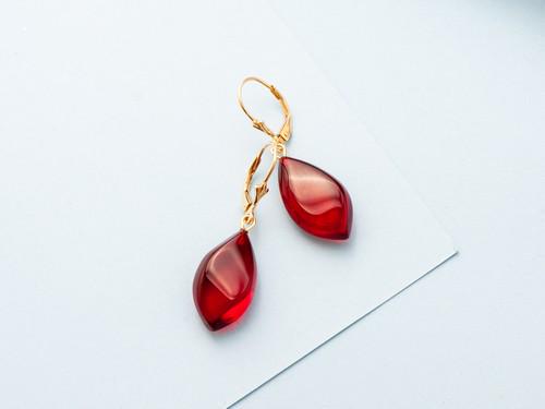Red Amber Dangle Earrings Handmade of Top Drilled Faceted Drop shape amber and Lever back Closure (1 of 6)