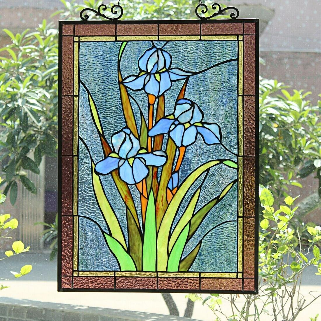25" Iris Stained Glass Window Hanging Panel Suncatcher (1 of 9)
