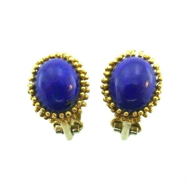 ITALIAN 18k Gold & Lapis Button Clip On Earrings Circa 1980s (1 of 4)