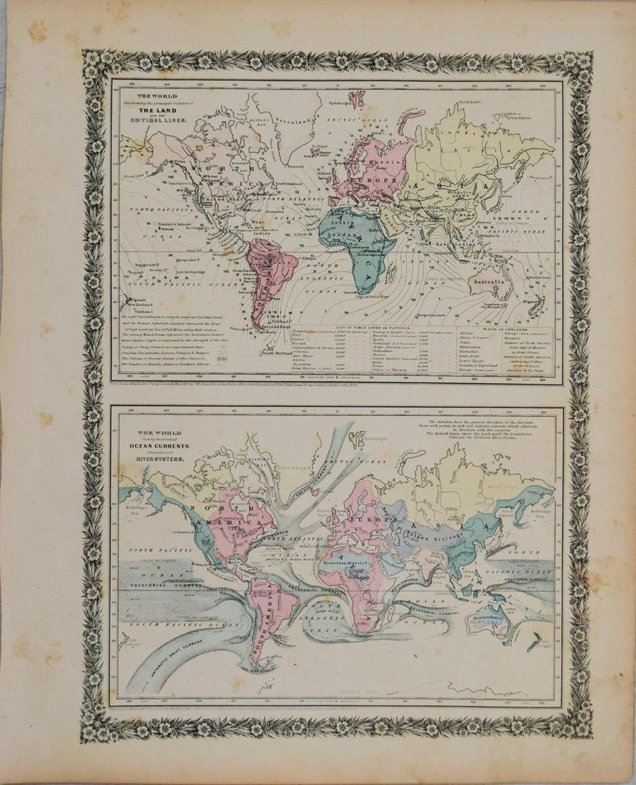 1858 Colton Map of Co-Tidal Lines [with] Ocean Currents and River Systems -- Map of the World (1 of 1)