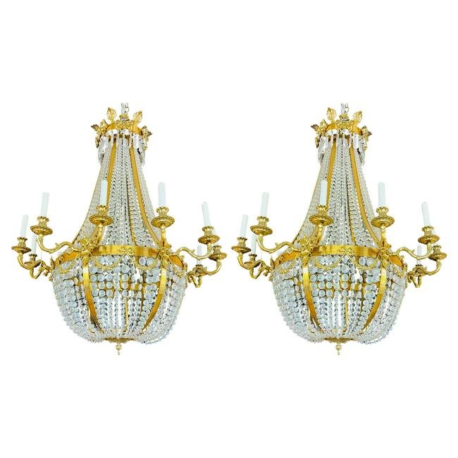 Pair of Louis XVI Style Ballroom Chandelier, Bronze and Crystal, Monumental (1 of 1)