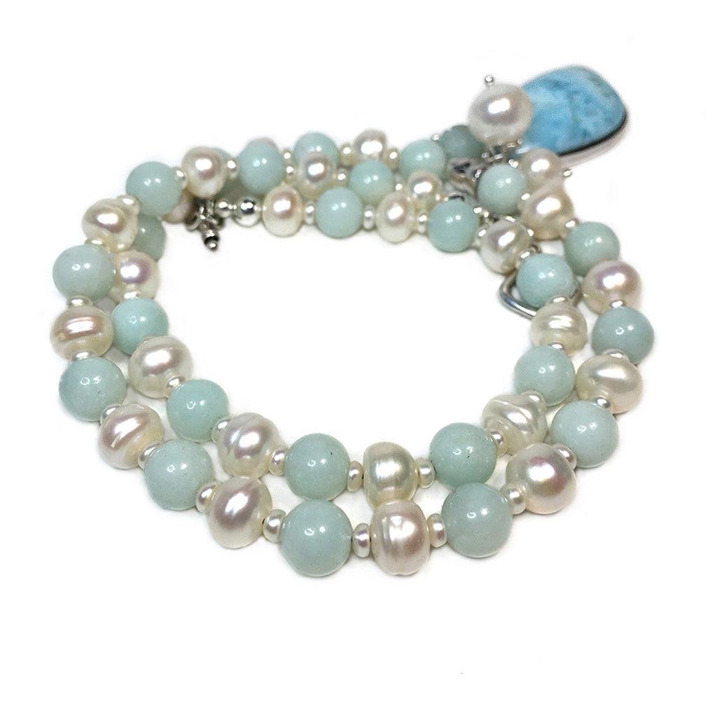 Larimar and Pearl Necklace (1 of 1)
