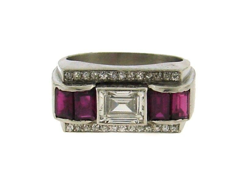 Art Deco Diamond Ruby Platinum Ring Band French (1 of 1)