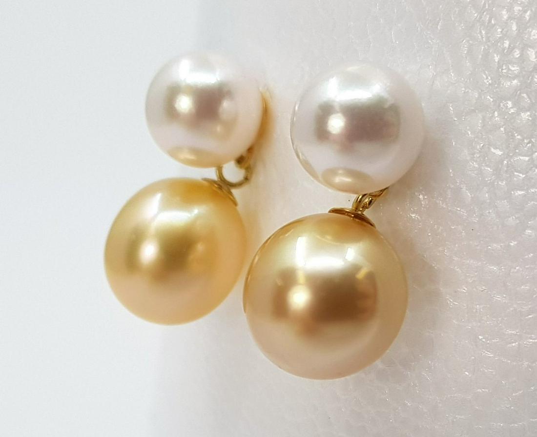 7.5x9.5mm Golden South Sea and Akoya Pearls - 18 kt. Yellow gold - Earrings (1 of 10)