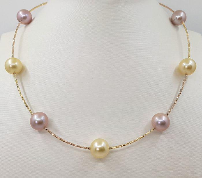 11x13mm Golden South Sea Pearls- Pink Edison - 18 kt. Yellow gold - Necklace (1 of 12)