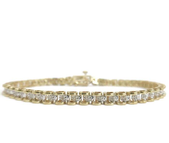 Vintage Diamond Two-Tone Tennis Bracelet 10K Yellow White Gold 7 Inches, 7.18 Gr (1 of 10)