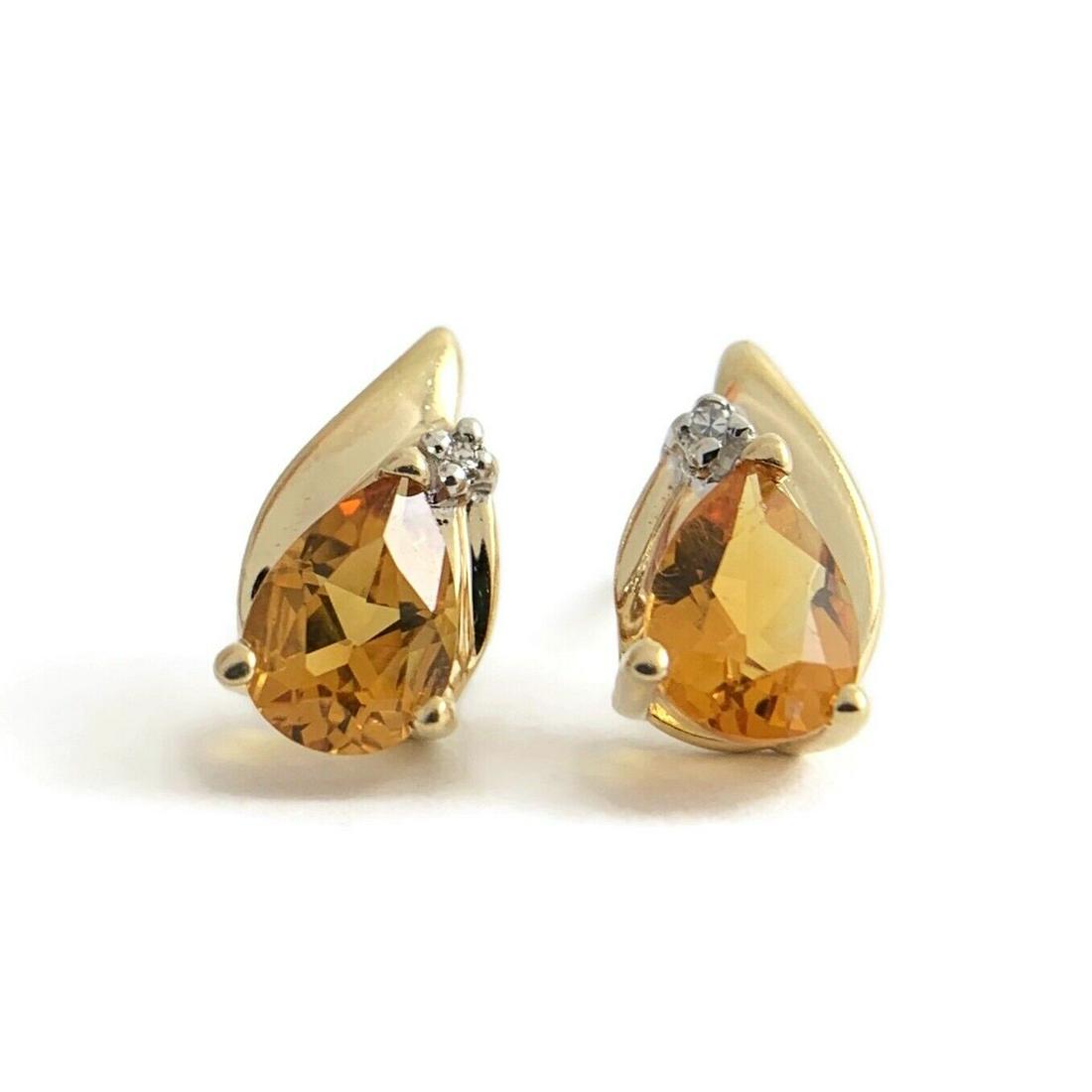 Pear Orange Citrine Diamond Gemstone Stud Earrings 14K Yellow Gold, 1.69 Grams (1 of 6)