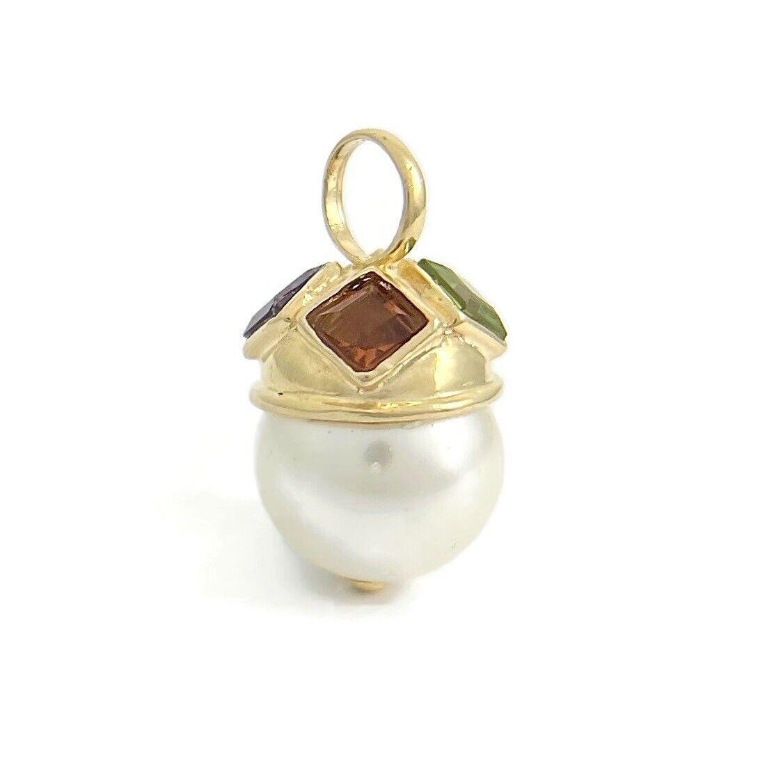 Vintage 1960's Multicolored Gemstone Pearl Pendant Charm 14K Yellow Gold 4.47 Gr (1 of 7)