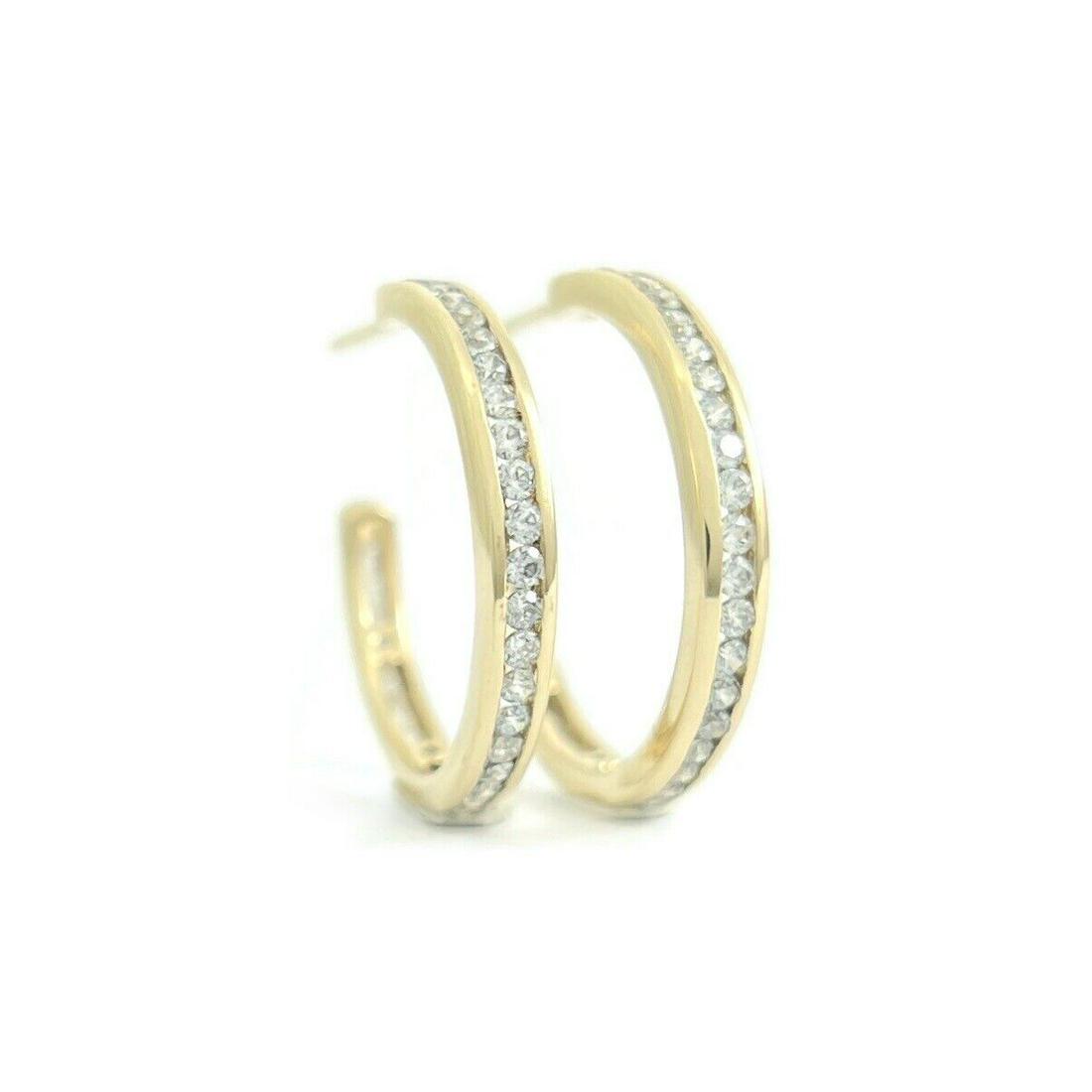 Vintage CZ Cubic Zirconia Channel-Set Hoop Earrings 14K Yellow Gold, 3.37 Grams (1 of 6)