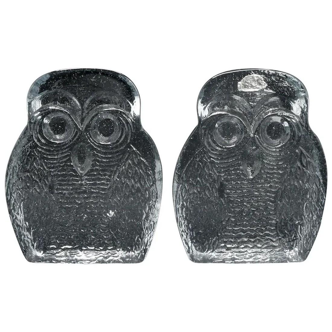 Pair MCM Blenko Owl Clear Glass Bookends 1950’s (1 of 11)