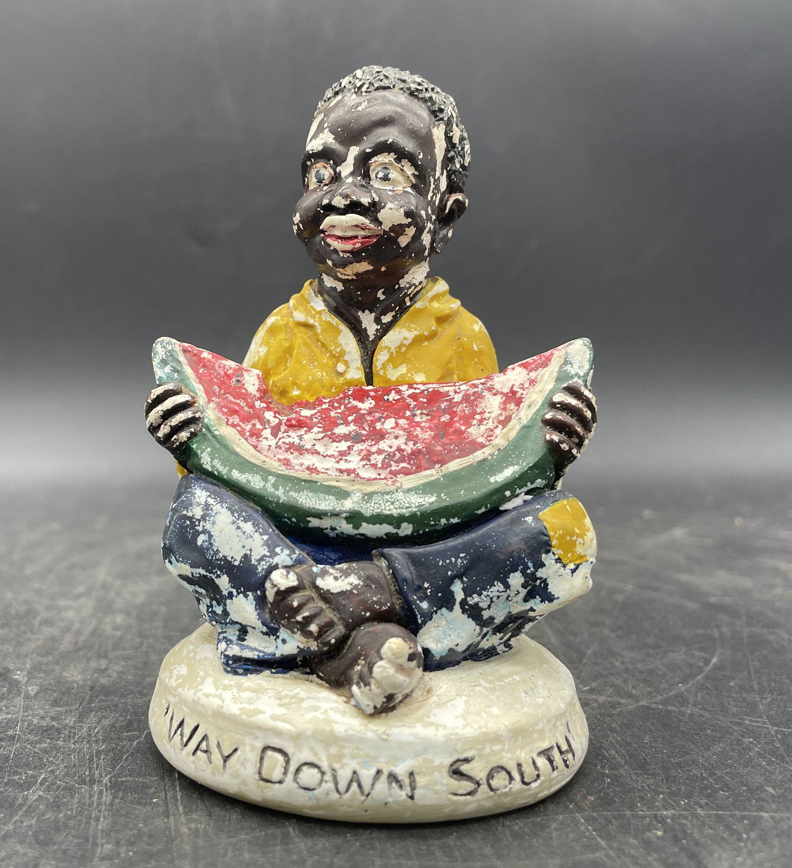 BLACK AMERICANA CHALKWARE BLACK BOY EATING WATERMELON "WAY DOWN SOUTH" (1 of 7)