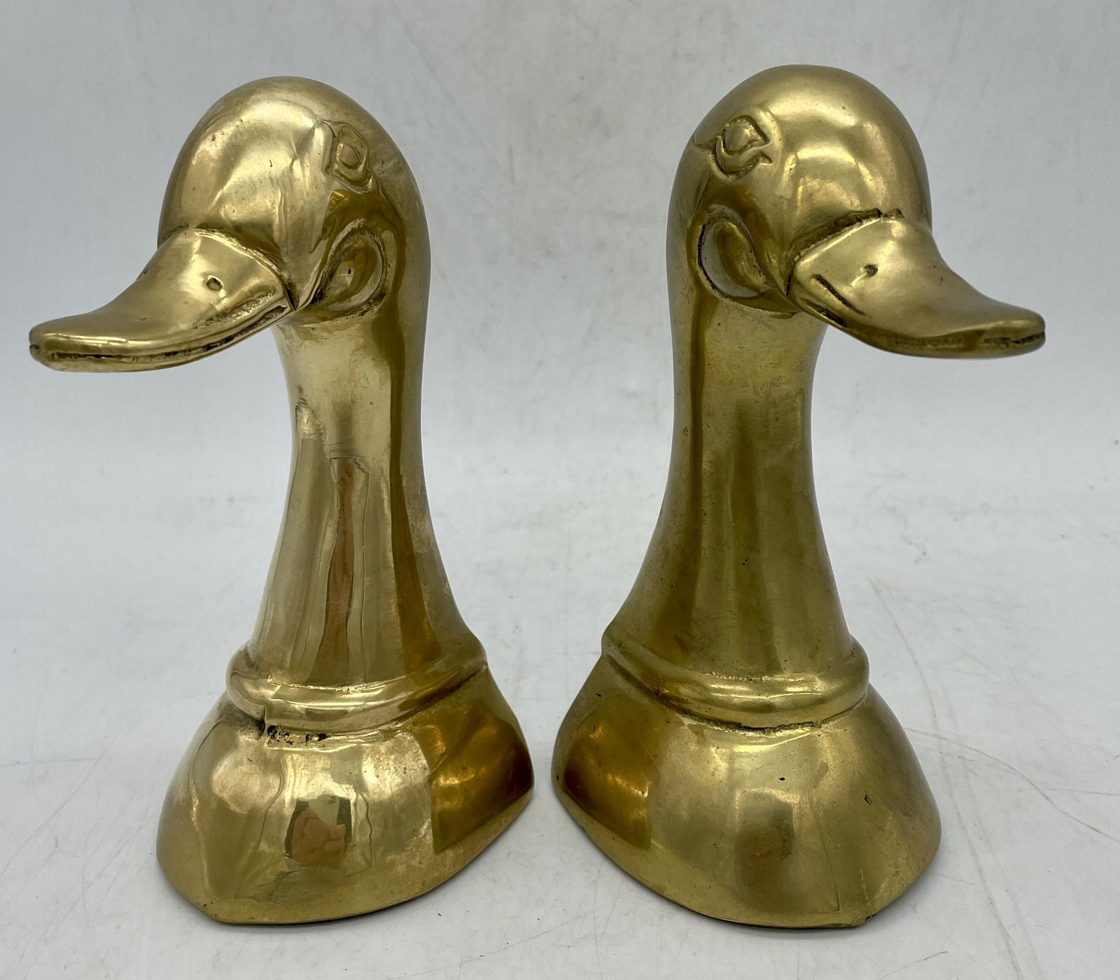 VINTAGE BRASS DUCK HEAD BOOKENDS MALLARD (1 of 8)