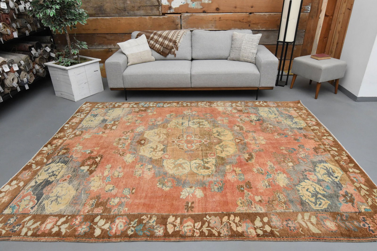 7'1 X 9'5 Ft Turkish Antique Living Rug: Title: 7'1 X 9'5 Ft Turkish Antique Living Rug Origin: Turkey Date/Period: 1960 - 1970 Dimension: Width: 7.1 feet Length: 9.5 feet Materials: Wool and Cotton Description: This Turkish one-of-a-kind An