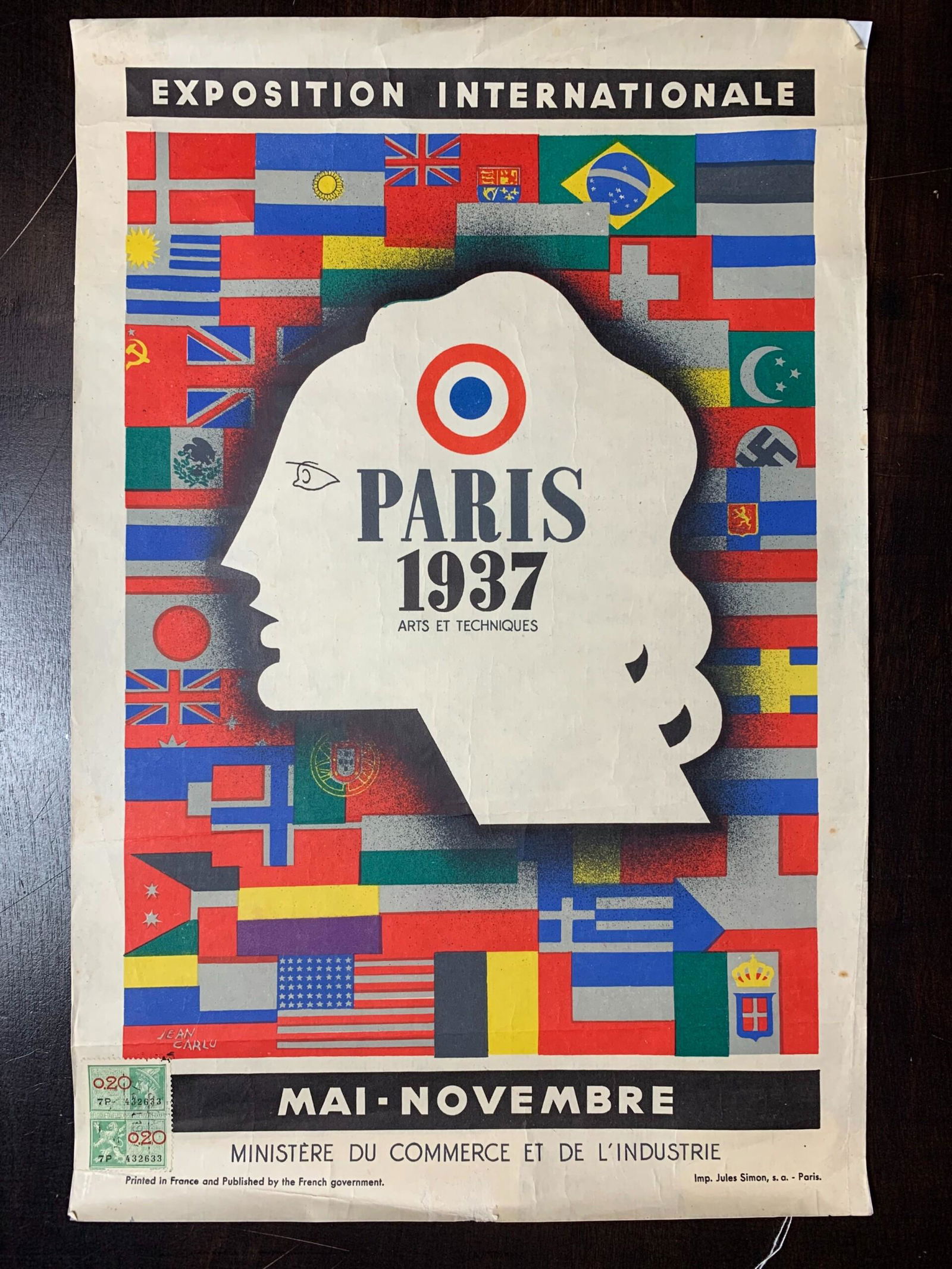Paris 1937 Exposition Internationale - Art by Carlu Arts (1937) 10.2" x 15.4" French (1 of 5)