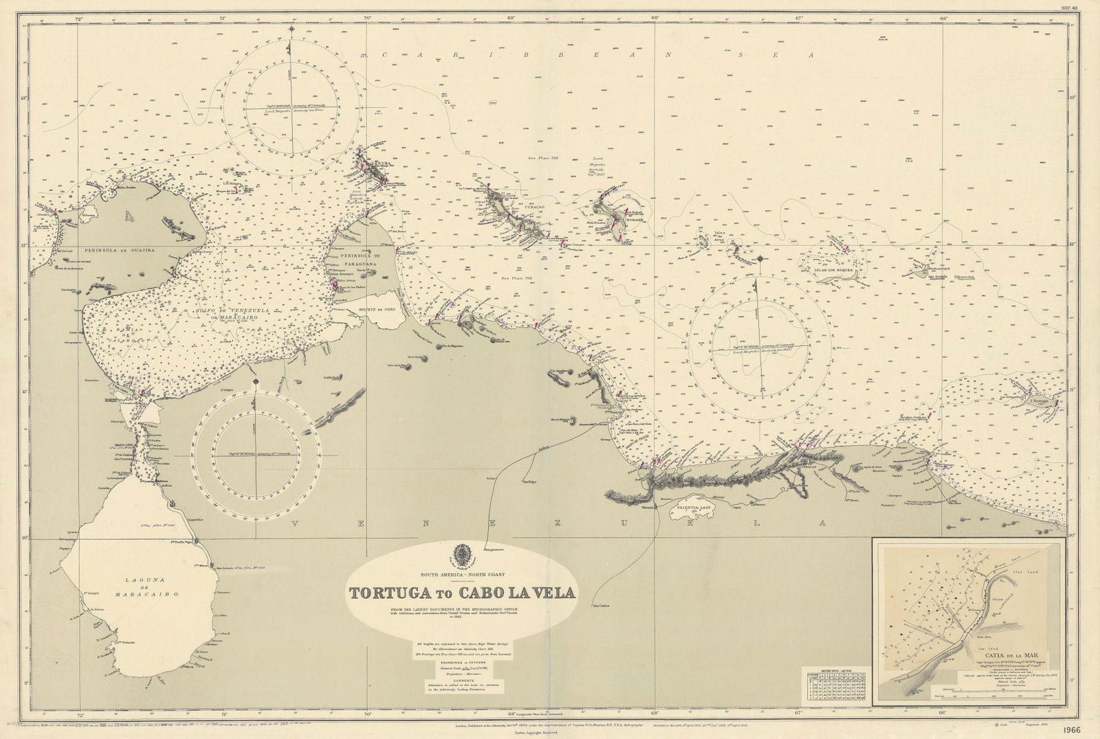Venezuela coast. Aruba Bonaire Curacao. ADMIRALTY sea chart 1894 (1955) map (1 of 1)