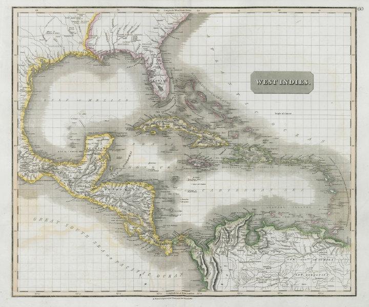 West Indies. Caribbean islands Antilles Gulf of Mexico Florida. THOMSON 1830 map: West Indies' by Drawn & engraved for John Thomson's "New General Atlas" (1830). Antique early 19th century atlas map with original hand colouring, 53.0 x 63.5cm, 20.75 x 25 inches; Please note that th