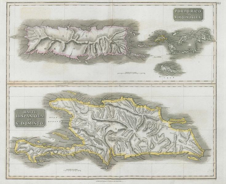 Puerto Rico & Virgin Islands. Haiti, Hispaniola or St. Domingo. THOMSON 1830 map: Porto Rico and Virgin Isles // Haiti, Hispaniola or St. Domingo' by Drawn & engraved by John & George Menzies for John Thomson's "New General Atlas" (1830). Antique early 19th century atlas map with o