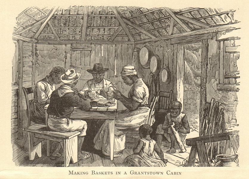 Making Baskets in a Grants Town Cabin, NASSAU, BAHAMAS 1891 old antique print: Making Baskets in a Grantstown Cabin' by Unsigned (1891). Antique print, 12.0 x 17.0cm, 4.75 x 6.75 inches Additional Information: CAPTION PRINTED BELOW PICTURE: 'Making Baskets in a Grantstown Cabin'