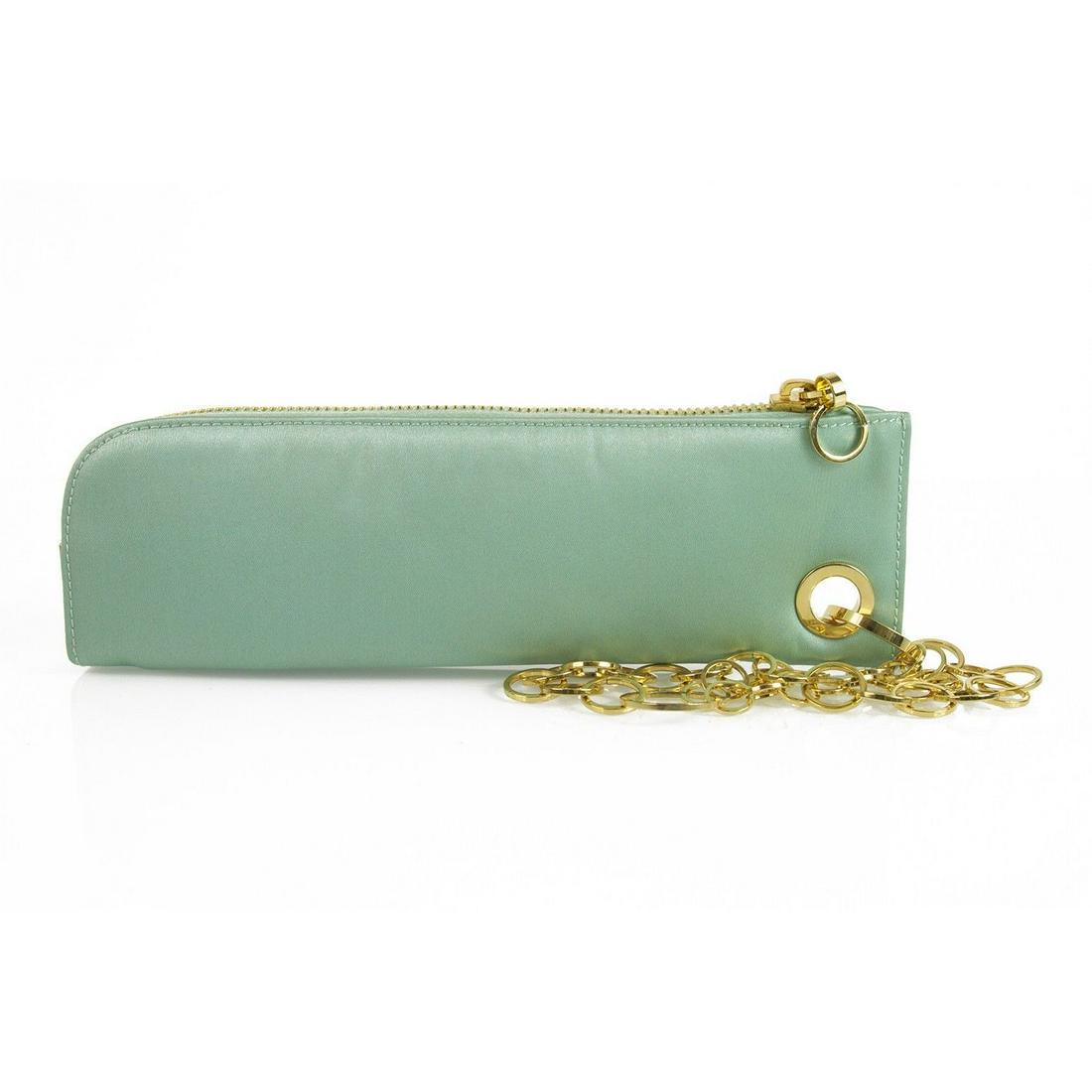 Michael Teperson Mint Color Satin Clutch Handbag Evening bag w. Wristlet Chain (1 of 9)