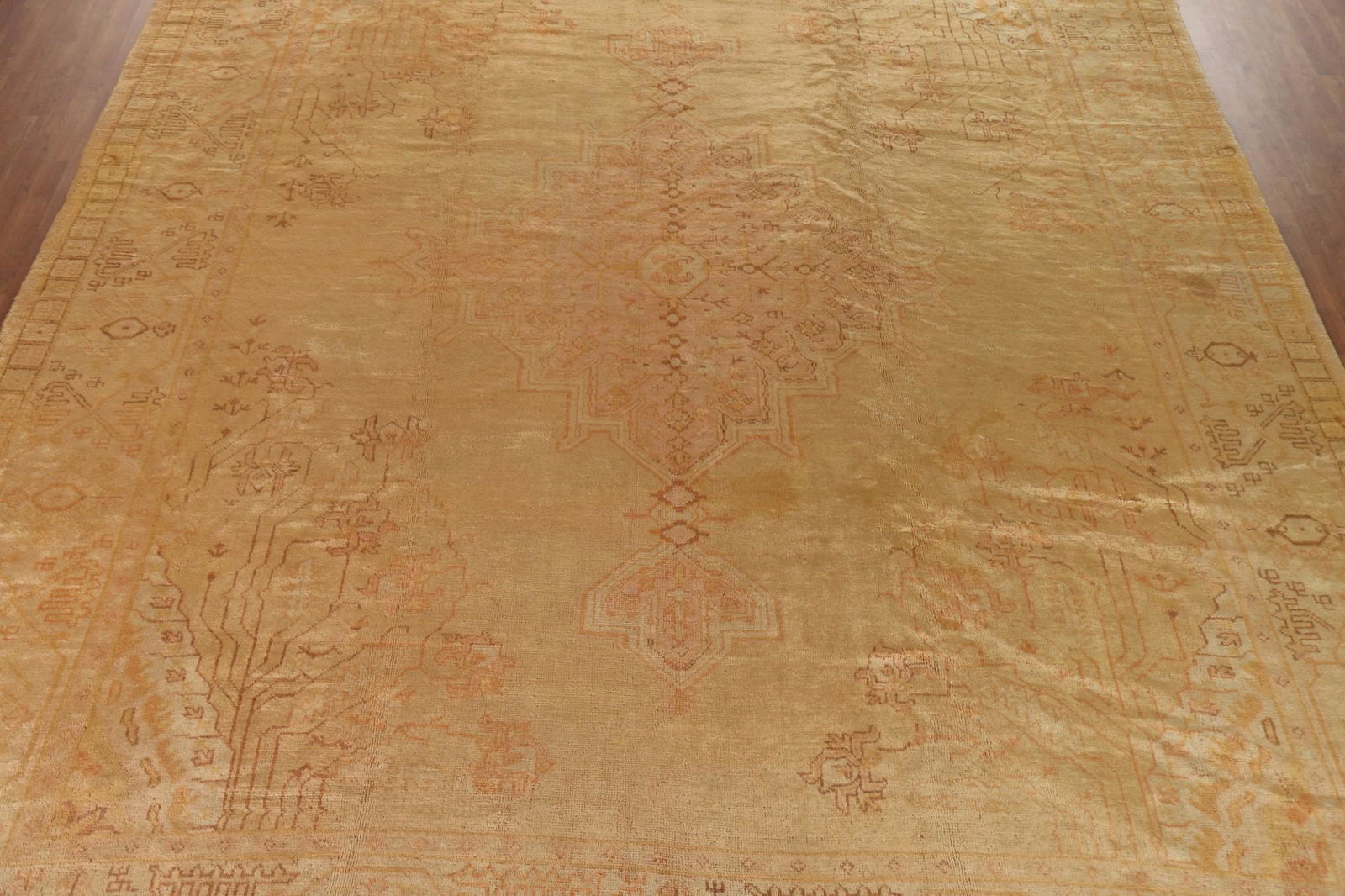 Vegetable Dye Oushak Antique Large Turkish Rug 13x16: Title: Vegetable Dye Oushak Antique Large Turkish Rug 13x16 Description: A Beautiful Genuine Turkey Oushak (100% Vegetable Dye) rug is Hand Knotted by skillful weavers in Turkey with 100% Wool Materia