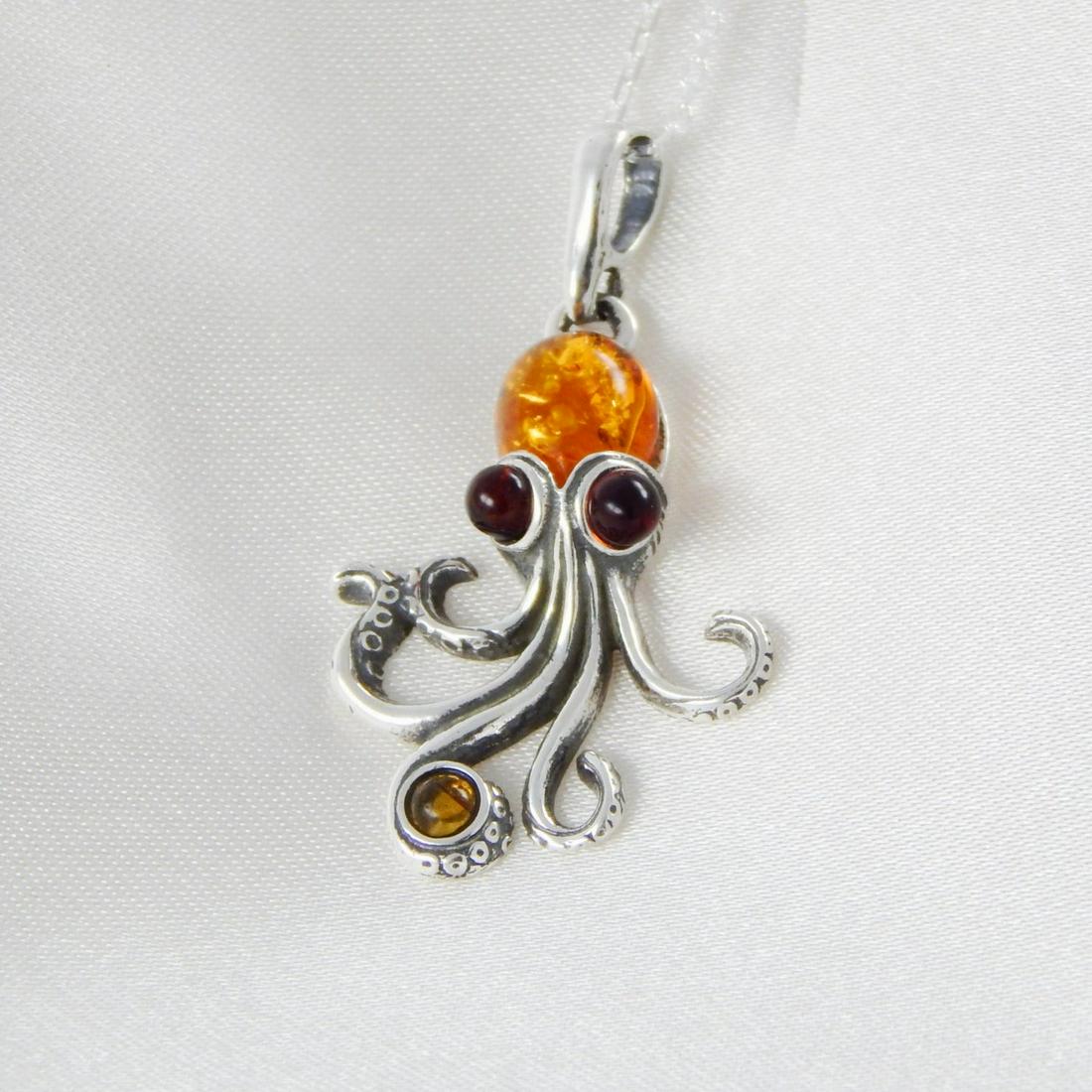 Natural Baltic Cognac and Cherry Amber Adorable Octopus Necklace (1 of 7)