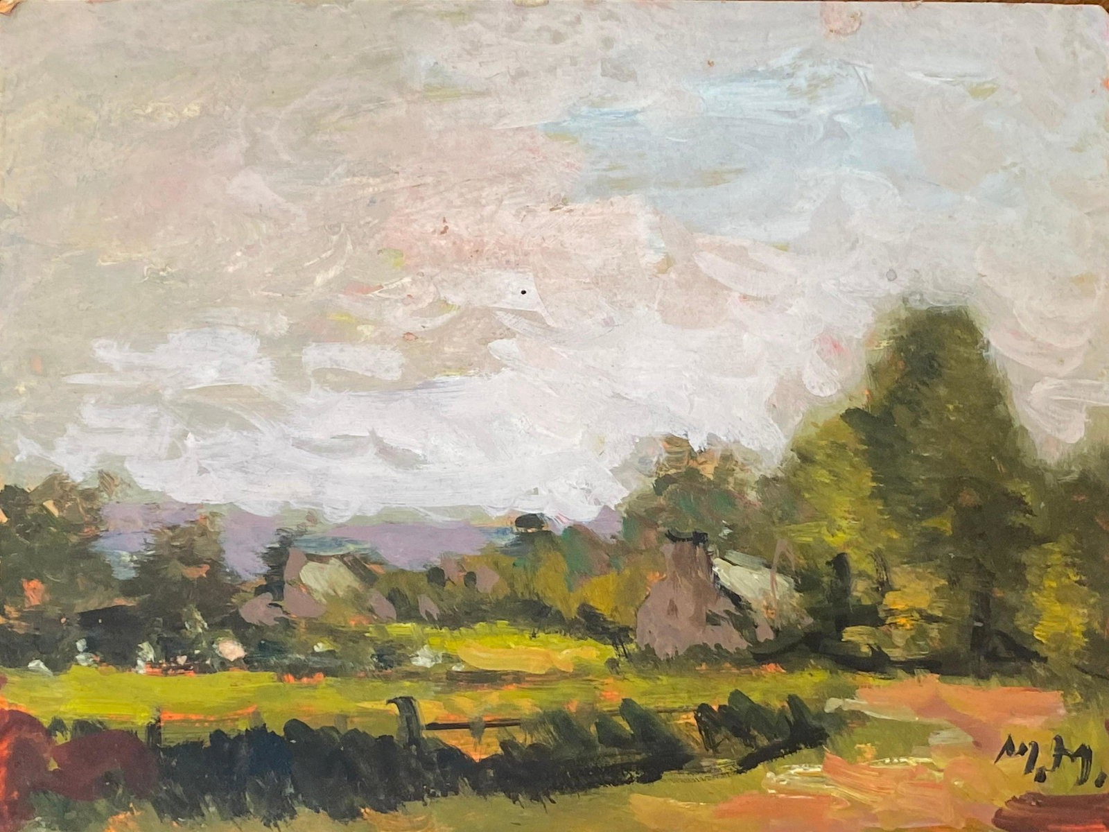 MAURICE MAZEILIE-FRENCH IMPRESSIONIST OIL - Open Field Landscape (1 of 5)