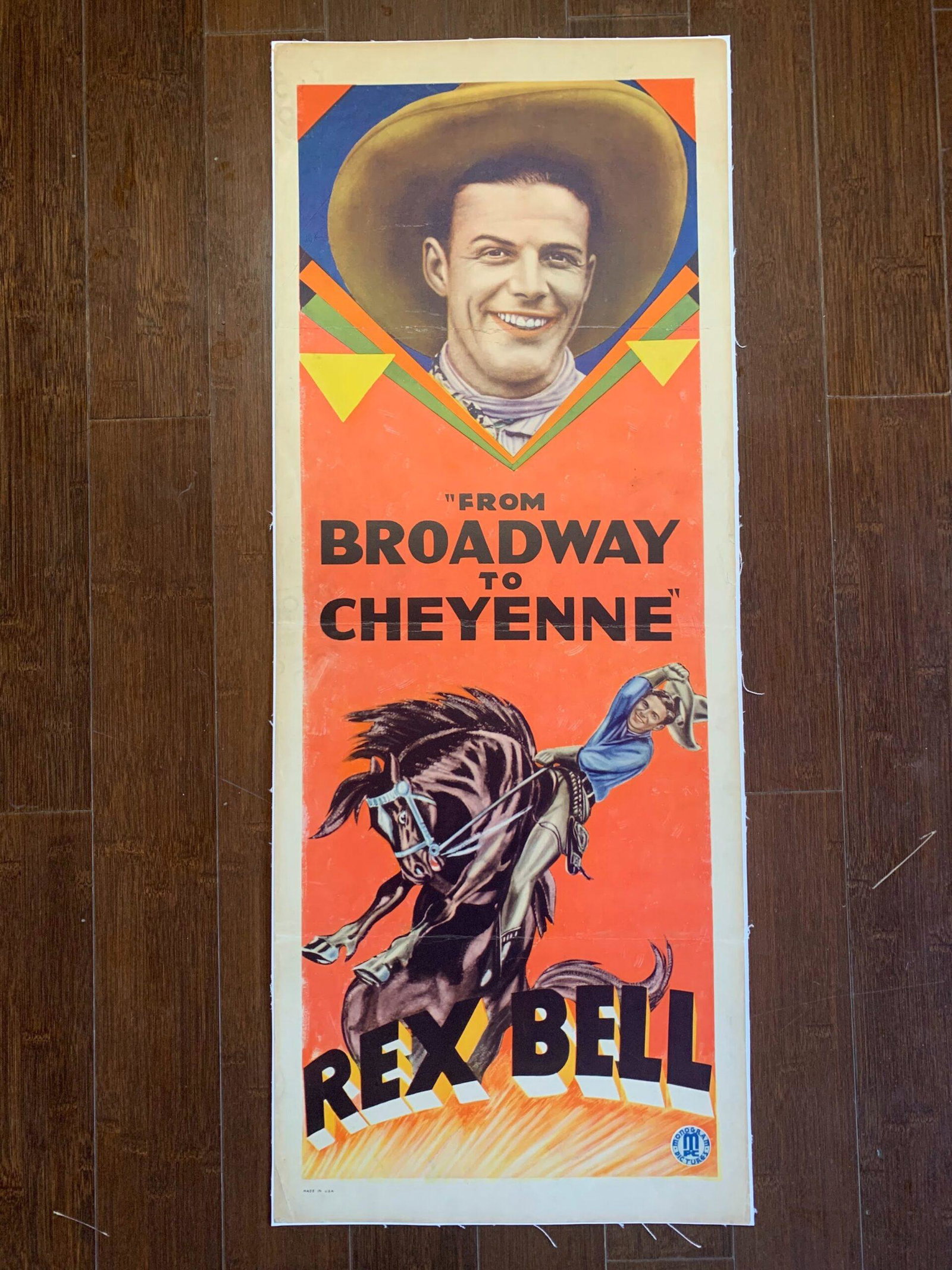 From Broadway To Cheyenne - Rex Bell (1932) US Insert Movie Poster: From Broadway to Cheyenne - Rex Bell (1932) US Insert Movie Poster Condition: VG Reserve: $123.00 Shipping: Domestic: Flat-rate of $28.00 to anywhere within the contiguous U.S. International: Foreign